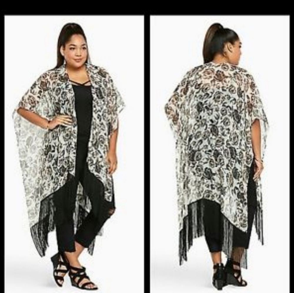 Torrid Rose Fringe Kimono Wrap